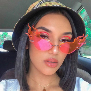 <strong>Fashion</strong> Luxury Trending New <strong>Design</strong> Fire Wave Flame Rimless Sun <strong>Glasses</strong> Wide Side <strong>Party</strong> Women Men Sunglasses - Product Image 1