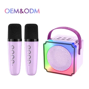 Mini Portable Bluetooth Music Karaoke Audio Sound Box Speaker With Wireless Microphone LED Light Player System K12