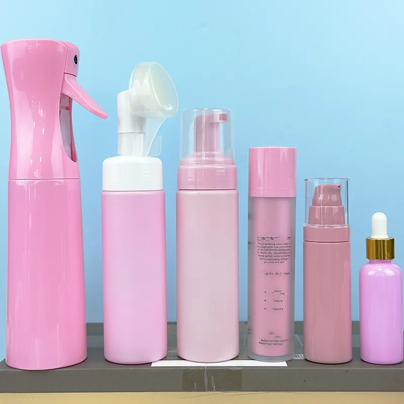 Cina all'ingrosso 50g 100 30 barattolo di plastica di vetro rosa con coperchio schiumogeno per lavaggio a mano bottiglia tappo a vite bottiglia di vetro con contagocce