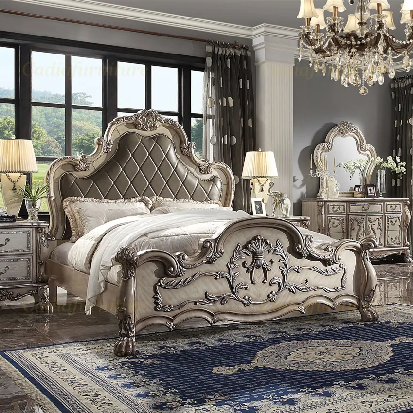 Роскошный Европейский традиционный дизайн, набор мебели для спальни из натуральной кожи, роскошные американские наборы для спальни, мебель для дома под старину