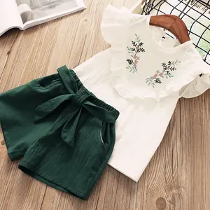Baby Girl Clothes 2PCS Ruffle Outfits White Shirt Tops+ Denim Pants Ripped Jeans For Girls Fashion