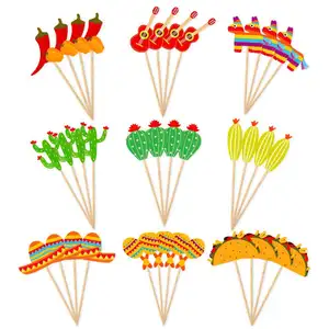 Mexican party decoration cactus alpaca beard hat cake card and flag dessert table decoration cake toppers wholesale