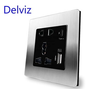 مقبس كهربائي بمعيار المملكة المتحدة 13 أمبير، مفتاح إضاءة حائط، لوحة معدنية من الفولاذ المقاوم للصدأ، شاحن سريع 18 واط مع منفذ USB عالمي من النوع C - Product Image 1