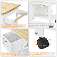 Chariot de rangement mobile pour îlot de cuisine avec couvercle Dropleaf, chariot de cuisine avec roues verrouillables et porte-serviettes à épices