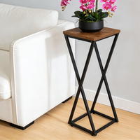 Support de plante carré haut de gamme de style industriel avec plateau en bois, support de pot de fleurs en fer robuste pour salon intérieur