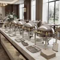Ensemble de réchauds de luxe à couvercle roulant, chauffe-plats commerciaux en acier inoxydable pour buffet avec supports à combustible, équipement de restauration