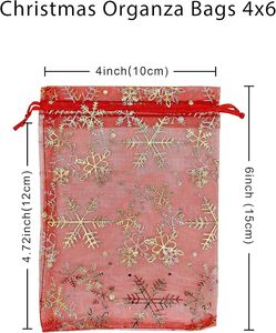 Sacs cadeaux en organza de Noël 4x6 pouces, flocons de neige rouges, petits sacs en maille avec cordon de serrage pour les fêtes de Noël, les bonbons et les friandises - Product Image 3