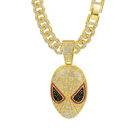 Liontin Masker Jaring Laba-Laba Unisex Anak-Anak, Lapis Emas 14K, Hip Hop Bling Cuban Link, Perhiasan Anime untuk Pesta