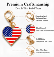 Mini pendentif breloque en émail en forme de cœur avec drapeau national, fermoir mousqueton, breloques métalliques pour la fabrication de porte-clés et de bijoux