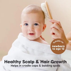 Brosse à cheveux pour bébé en bois avec logo personnalisé, brosse pour bébé avec poils <span class=keywords><strong>de</strong></span> chèvre naturels, <span class=keywords><strong>peigne</strong></span> pour bébé, aide à prévenir la croûte laiteuse - Product Image 5