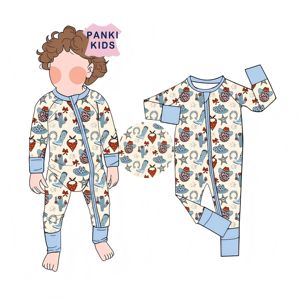 Pakaian Bayi Baru Lahir Berkualitas Tinggi Motif Barat Bahan Bambu Viscose Lembut, Piyama Anak Balita dengan Ritsleting - Product Image 1