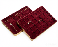 Plateau de présentation de bijoux en velours, plateaux pour bagues et boucles d'oreilles, organisateur de colliers avec couvercle à fenêtre