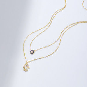 Collares <span class=keywords><strong>de</strong></span> <span class=keywords><strong>Plata</strong></span> <span class=keywords><strong>de</strong></span> Ley 925 al por Mayor, Joyería Fina, Colgante <span class=keywords><strong>de</strong></span> <span class=keywords><strong>Hamsa</strong></span> y Ojo Turco en Capas con Cadena para Clavícula - Product Image 5