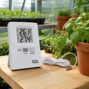 Thermomètre numérique intérieur/extérieur avec écran LCD, double capteur de température, enregistreur de température maximale et minimale, support mural pour la maison - Product Image 5