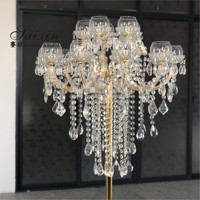 ZT-325G Gros 15 bras d'or grand cristal candélabres maîtresses pièces maîtresses pour la table de mariage