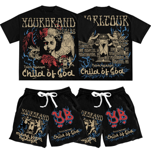 Bộ đồ hai mảnh thiế<span class=keywords><strong>t</strong></span> kế oversized, chấ<span class=keywords><strong>t</strong></span> liệu cotton vintage, kiểu dáng hộp, in hình, tay áo trễ vai, giặ<span class=keywords><strong>t</strong></span> acid nặng, kiểu dáng độc đáo - Product Image 2