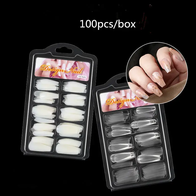 100 pz/scatola punte per unghie a copertura totale false punte per unghie finte artificiali in acrilico francese trasparente