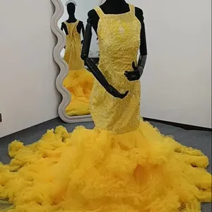 S3882F – robe de mariée en dentelle jaune à col rond de haute qualité, livraison directe, nouvelle collection 2022