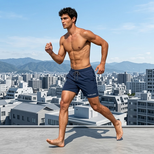 กางเกงขาสั้นออกกำลังกายผู้ชายแบบฟูลโมชั่น น้ำหนักเบา แห้งเร็ว ผ้าเนื้อยืดหยุ่นสูง เอวยางยืดพร้อมเชือกผูก กระเป๋าข้าง สำหรับออกกำลังกาย - Product Image 2