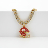 PD3178 Collier pour homme en alliage de zinc, style hip-hop européen et américain, avec chaîne cubaine entièrement ornée de strass rouges et pendentif casque de chef