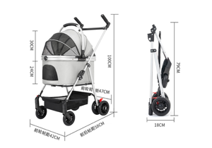 รถเข็นสัตว์เลี้ยงสีดำ 4 ล้อ พร้อมตาข่ายระบายอากาศ โครงอะลูมิเนียมพับได้ สำหรับสุนัข - Product Image 5