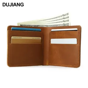 Unisex High Quality Crazy Horse Cowhide Leather Purse Vintage Open Money Clip Wallet Designer Short Leather Wallets