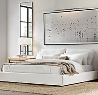 Lit Minimaliste en Tissu de Lin avec Cadre en Bois Massif Taille King Size
