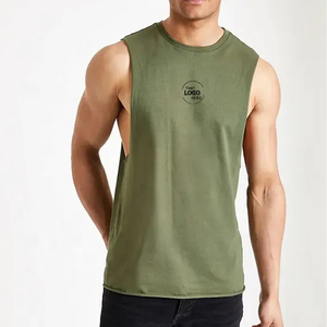 Camiseta sin mangas de algodón para hombre, transpirable, cuello redondo, informal, con logo personalizado impreso, ropa de calle, fitness, para verano. - Product Image 5