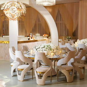 Sang Trọng Vải Đệm Vàng Thép Không Gỉ Kim Loại Khung Stackable Đám Cưới Hiện Đại Ăn Ghế - Product Image 1