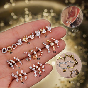 Cuerpo Quirúrgico Industrial de Acero Inoxidable, Piercing de Oreja, Joyería Antitragus Rook, Circón de Corte Dorado - Product Image 5