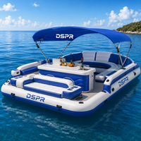Île flottante gonflable pour parc aquatique avec logo personnalisé, taille sur mesure et table à boissons pour yacht, marina, plage, loisirs et usage extérieur