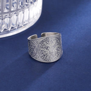 Anillo <span class=keywords><strong>Amuleto</strong></span> Vintage de Acero Inoxidable, Sello de los 7 Arcángeles, Protección, Cubo de Metatrón, Símbolo de Lilith, Secretos <span class=keywords><strong>del</strong></span> <span class=keywords><strong>Rey</strong></span> Salomón - Product Image 3