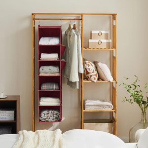 Organisateur de placard suspendu à 6 étagères, étagères de rangement rouge foncé pour chambre à coucher, dortoir, chambre d'enfants, type crochet, design contemporain - Product Image 4