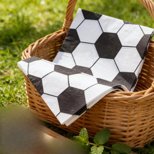 20 serviettes en papier/sac, thème football noir et blanc, <span class=keywords><strong>d</strong></span>écoration <span class=keywords><strong>de</strong></span> fête sportive, événements <span class=keywords><strong>de</strong></span> <span class=keywords><strong>d</strong></span>îner sur le thème du soccer, serviettes jetables pour fête - Product Image 4
