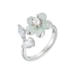 <b>Crystal</b> Flower Open <b>Ring</b> Adjustable Index Finger <b>Ring</b> With Pearl And Clear Stones Everyday Wear Jewelry - Product Image 5