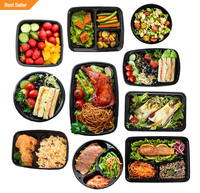 Boîte à lunch hygiénique en plastique jetable à compartiments multiples personnalisable noir blanc pour aliments d'hôpitaux