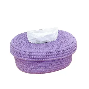 Minimalist Cotton Rope Woven Tissue Storage Box Organizer Paper Facial Tissue Basket for Tool Storage