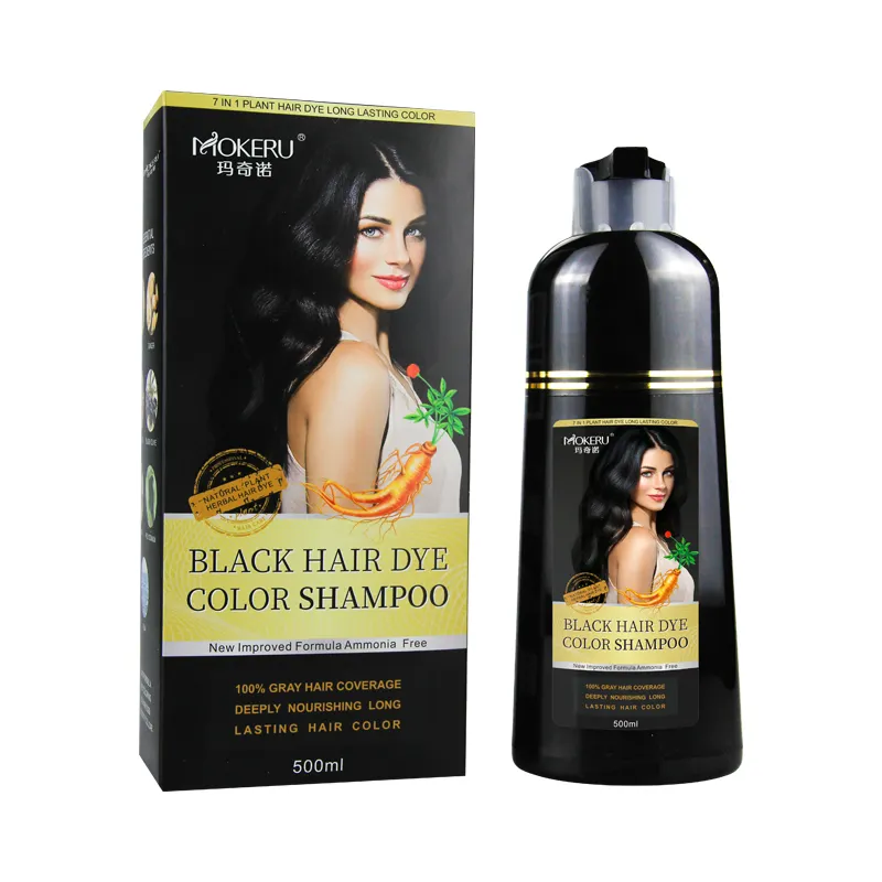 OEM Brand custom logo Professional hair dye Mokeru Permanent Ginseng Black Hair Dye Shampoo For Woman and Man Gray Hair Color