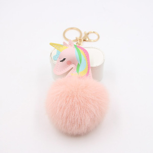 <span class=keywords><strong>Porte</strong></span>-clés en peluche <span class=keywords><strong>licorne</strong></span> et cheval en cuir PU de luxe en gros avec pompons, écologiques, couleur personnalisée, cadeau promotionnel - Product Image 4