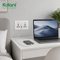 Enchufe Doble Universal Kolani OEM ODM UK con Interruptor y Carga Rápida USB Tipo A+C de 20W, 13A, PC Ignífugo