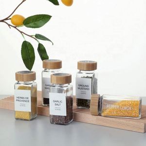 4 Oz High Borosilicate Heat-Resistant Glass Spice <b>Jars</b> Bamboo Lids Freshness Preservation Customizable <b>Labels</b> for Kitchen - Product Image 2