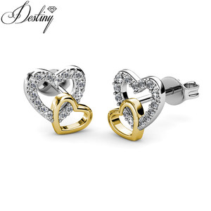 <span class=keywords><strong>Orecchini</strong></span> a doppio cuore impreziositi da cristalli <span class=keywords><strong>Swarovski</strong></span> intrecciati amore a forma di cuore oro rosa oro giallo dasini - Product Image 4