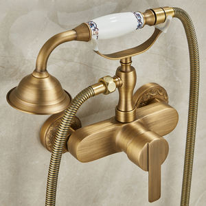 Robinet de douche mural extérieur en laiton massif antique européen à 3 poignées, avec <span class=keywords><strong>douchette</strong></span> à jet pluie, cascade ou jet, pour <span class=keywords><strong>WC</strong></span> - Product Image 5