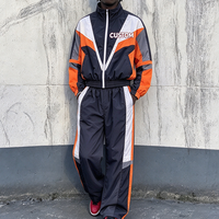 Ensemble de survêtement décontracté pour homme, coupe-vent en nylon color block, veste légère à fermeture éclair intégrale et pantalon de jogging, deux pièces