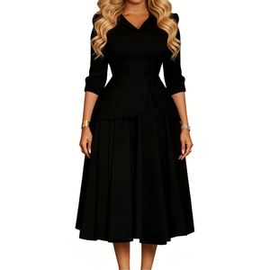 Robe midi plissée à peplum pour femme - Col châle, manches <span class=keywords><strong>coude</strong></span>, robes formelles africaines pour femmes Sehe Fashion - Product Image 4
