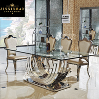 Luxury Marble Top Dining Table Set, Stainless Steel Base, 4