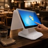 Terminal POS Windows 7 10 Layar Ganda 15,6 Inci USB 2.0 RJ45 100M Printer 58mm Putih Sistem Ritel Supermarket