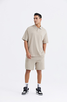 Oude Stijl 280gsm Zwaargewicht Katoenen Polo Shorts Set Heren Oversized 2-delige Set