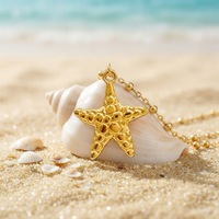 Colliers étanches anti-décoloration en acier inoxydable avec perles dorées et breloques marines pour tenues de vacances en bord de mer