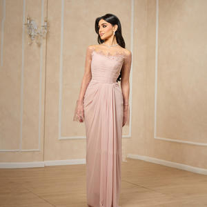 Vestido de Noche Sharon Said SF397 Rosa con Encaje, Hombros Descubiertos y Pliegues de Cristal para Mujer, Vestido de Novia Árabe, Vestido de Graduación, Sin Stock - Product Image 1